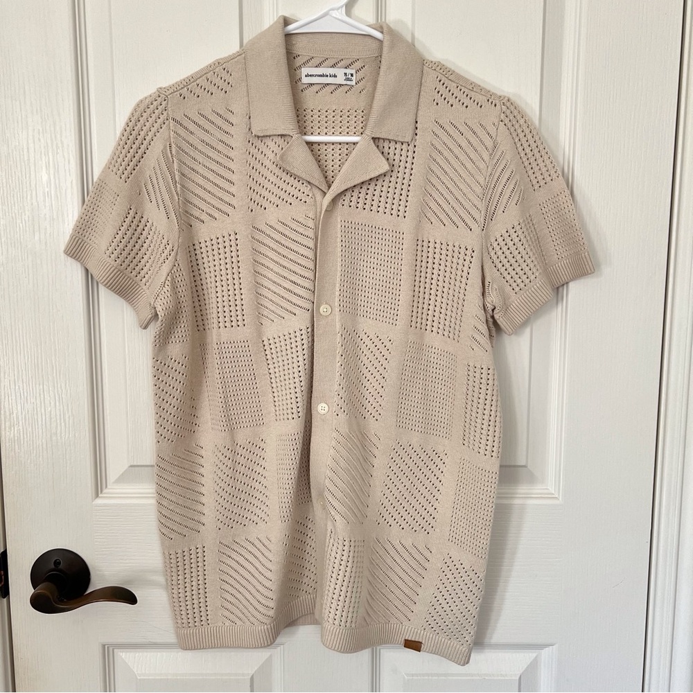 Abercrombie Kids Beige Open-Knit Short-Sleeve Polo